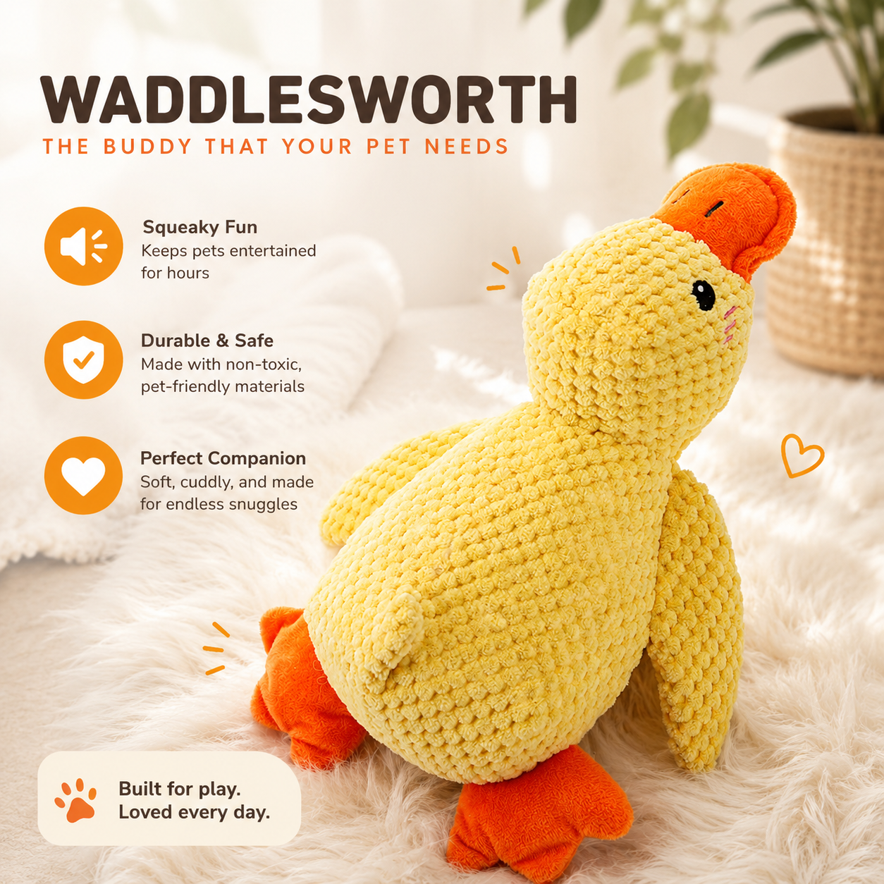 Waddlesworth the Duck | Squeaky Plush Dog Toy PlayWoofMe
